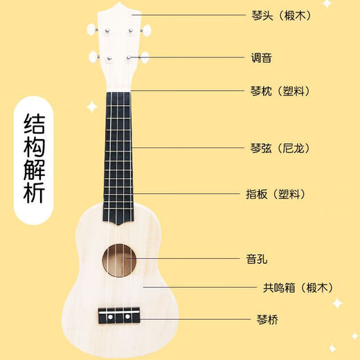 蒲恋吉他尤克里里diy手工材料包小入门初学儿童乐器卡通彩绘小吉他 21圆形 小吉他(尤克里里)+颜料+背包