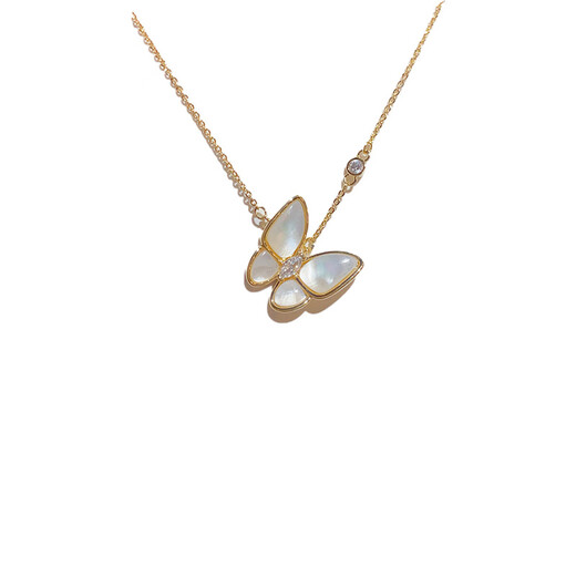 Libiao k gold butterfly white mother-of-pearl necklace female au750 rose gold colored gold clavicle chain Valentine's Day gift butterfly mother-of-pearl necklace