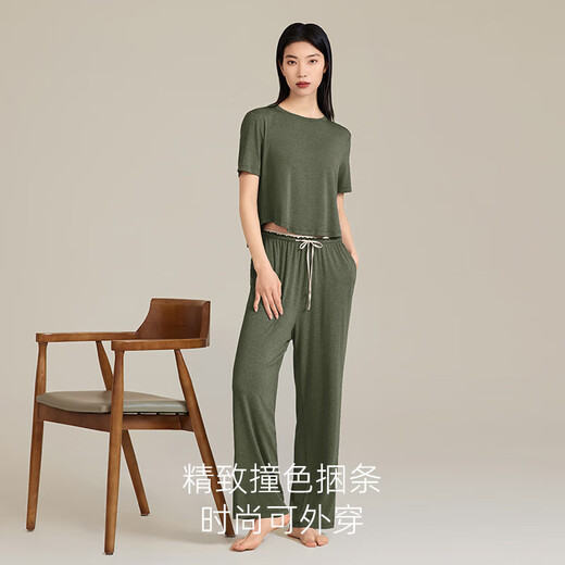 Agentmuse pajamas for women modal super soft and fashionable short-sleeved trousers for outdoor wear home clothing suit 825 Cypress Green S