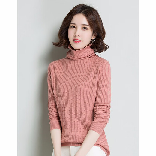 Hengyuanxiang Pure Cardigan Frauen Herbst und Winter Neuer Rollkragenpullover gegen Pullover modische und lässige koreanische Frauenspleißen -Pullover 03A13803 Pink M (160)