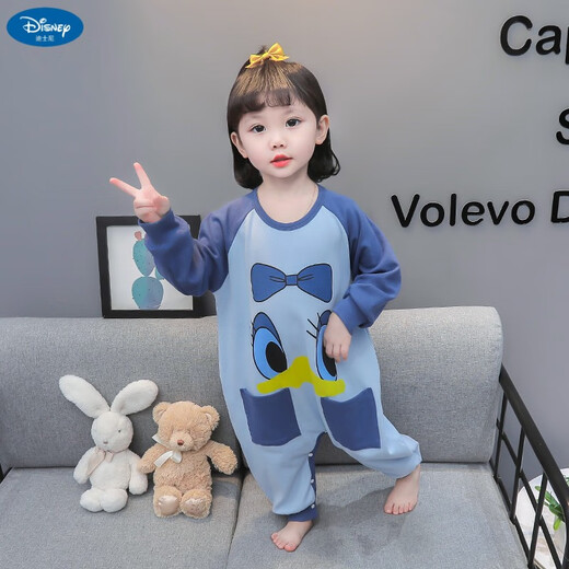Disney Children's One-piece Pajamas Spring and Autumn Pure Cotton Girls Baby Sleeping Bag Girls One-piece Cartoon Romper Suit Spring Home Clothing Pink 80cm