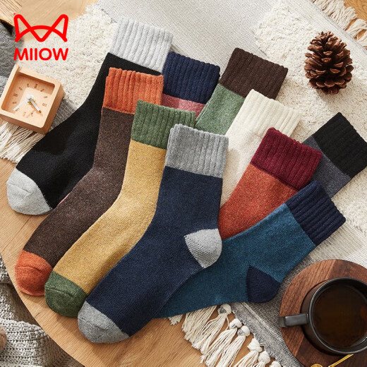 Catman men's socks men's autumn and winter thickened velvet warm terry socks mid-length men's home sleep socks 10 pairs