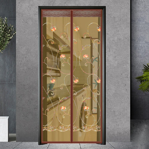 Diyin DIYin Summer Anti-mosquito Door Curtain Magnetic Velcro Partition Curtain High-end Anti-fly and Insect-proof Screen Door Screen Window Home Magnet Suction Embroidery Brown 85*200cm
