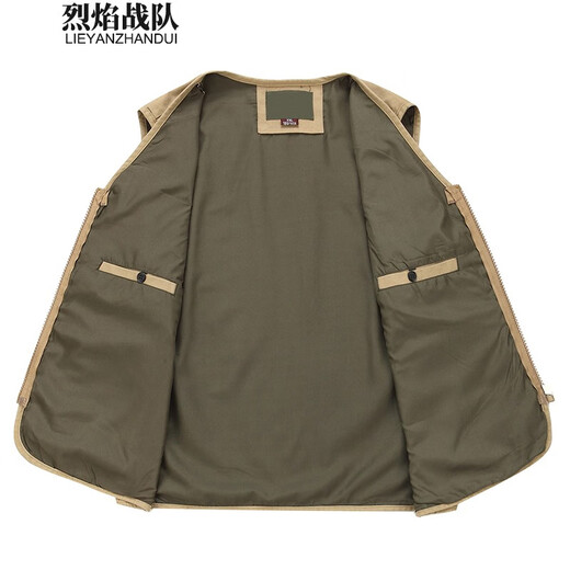 Flame Team Vest Men d'âge d'âge moyen d'âge moyen multi-poche Clip de cheval de pêche à l'âge moyen et coton 95 décontracté 95 avec gilet de doublure 105 Vie gillant blanc XL (poids recommandé 120-125 Jin [Jin est égal à 0,5 kg]))