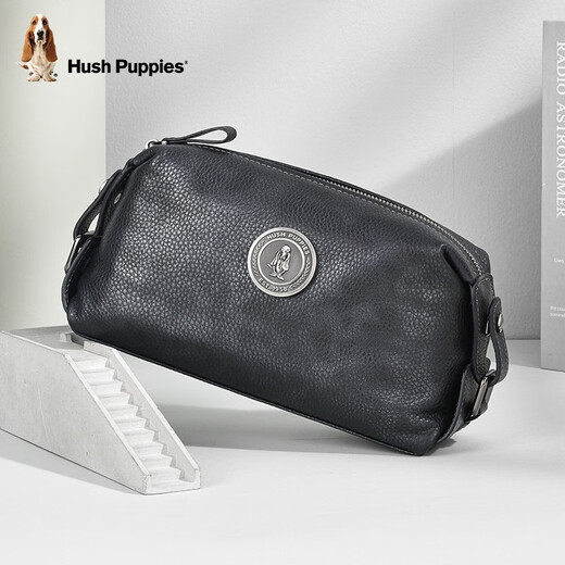 Hush Puppies men's handbag light luxury high-end brand genuine leather business handbag 2025 new first layer cowhide two-color clutch silver gray HA-1811711W-5813
