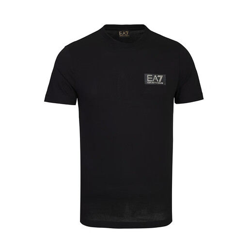 阿玛尼（ARMANI）男装男短袖t恤时尚圆领胸前字母logo图案 11151礼物 黑色 S