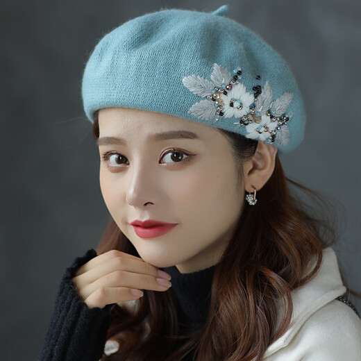 Xiangxue Yuxiu beret women's autumn and winter retro British Korean version versatile hand-embroidered wool painter hat Japanese pumpkin hat beige