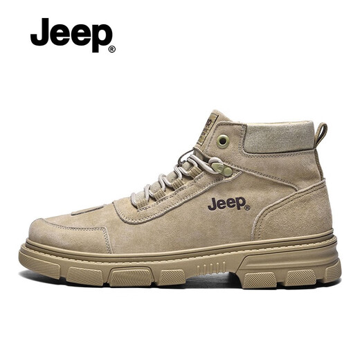 Jeep Jeep Martin Boots Men's Summer New High Top Shoes Men's Trendy Workwear Boots Men's Non-Slip and Wear-Resistant Hiking Shoes Men's Light Khaki [Standard Leather Shoe Size] 40
