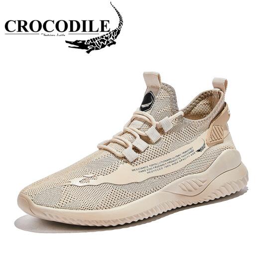 Crocodile shirt CROCODILE casual shoes men's comfortable and breathable flying mesh lightweight white shoes Korean style fashion trend men's shoes EYXONONS 10 beige 41