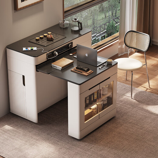 Micro-art sideboard island dining table integrated household retractable folding mobile small apartment multi-functional bar guide dining table island dining table + foldable chairs * 4 (without tea)