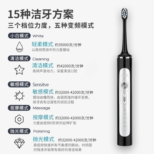 拜尔（BAIR）G2/G201高端旗舰机 电动牙刷成人震动充电智能声波学生情侣全自动牙刷男士女送朋友 礼盒装 魅力黑（6枚原装刷头）