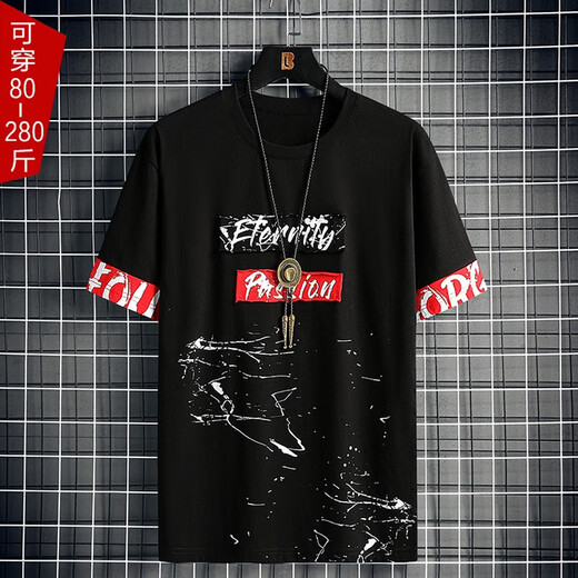 Karls Großgröße Herrenkleidung Fett kurzärmelig T-Shirt Trendy Brand Herren Plus Fat Plus Size Young Students extra-großer Fünf-Punkte-Shorts Trend 751 [T-Shirt] 6xl (230-250jin [Jin gleich 0,5 kg]))