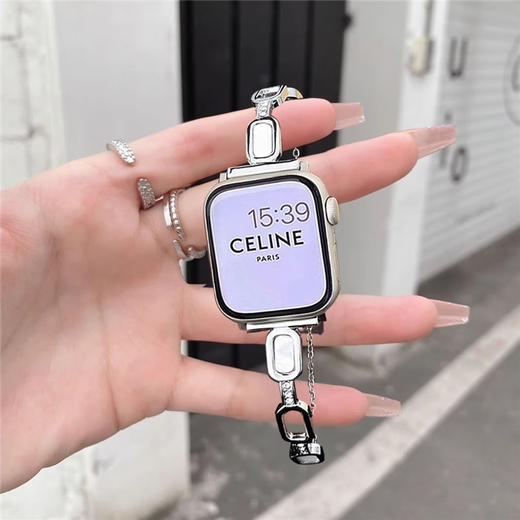星迎感金属手镯iwatchS8/S9苹果手表applewatch87654表带se表链镶钻华 手镯贝壳伸缩链-金色 苹果iWatch S841mm