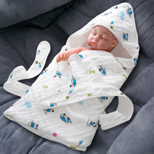 Behe baby quilt summer thin newborn baby quilt gauze baby small quilt swaddling cotton newborn supplies blue mouse (6 layers of gauze) 90*90cm