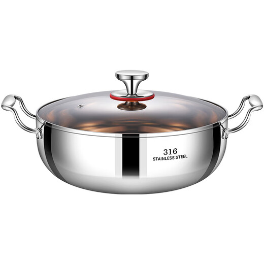 Sra. Huachu Olla caliente de acero inoxidable 316 extra gruesa Olla para sopa Olla para pato mandarín Shabu-shabu Hogar Estufa de gas de gran capacidad Cocina de inducción Olla especial Antibacteriano 316 Sopa transparente 28 cm Extra grueso sin recubrimiento 28 cm