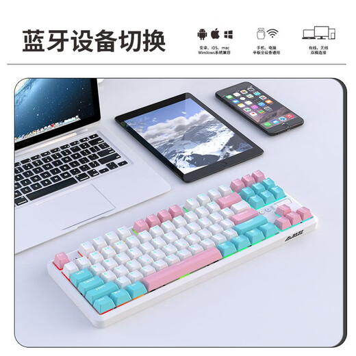 AJAZZ K870Tpro three-mode mechanical keyboard Bluetooth/2.4G/wired/87 keys PBT keycap RGB light e-sports game office white red axis