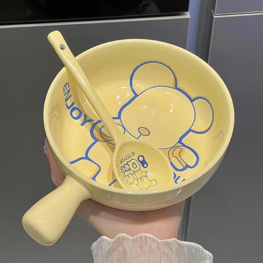 多瑙梦高颜值陶瓷餐具套装家用日式卡通碗儿童饭碗网红菜盘家庭碗碟套装 卡通熊圆形餐盘9738寸