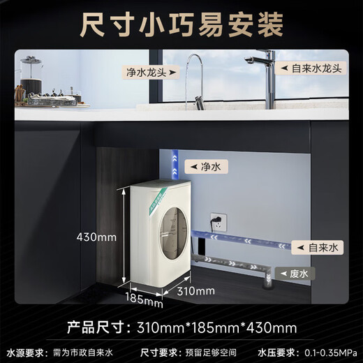 Smith (A.O.Smith) Jianiter Water Purificer + Pipeline Machine Set Osmosis Osmosis Purificateur d'eau domestique Purificateur d'eau potable direct Purificateur grand œil mignon 100c True Dispensateur d'eau mural bouillonn