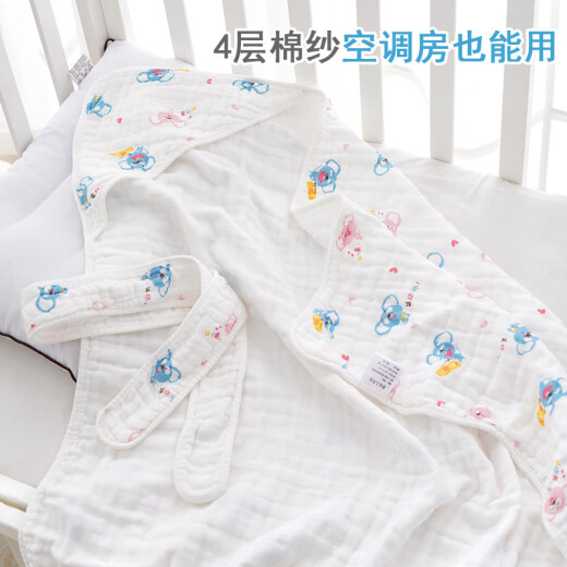 Behe baby quilt summer thin newborn baby quilt gauze baby small quilt swaddling cotton newborn supplies blue mouse (6 layers of gauze) 90*90cm