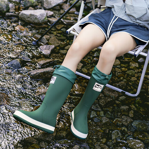 Bottes de pluie Xili pour les femmes avec des bottes de pluie non glissantes à tube élevé pour les nouvelles chaussures étanches à haut haut pour hommes pour couples adultes japonais semelles doux chaussures de caoutchouc tendance vert 37