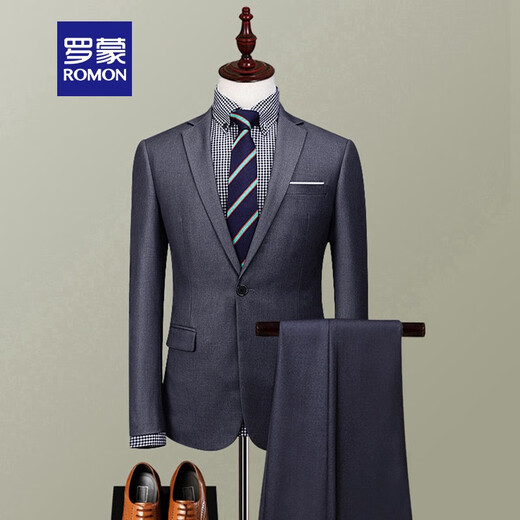 Luo Meng suit complete suit for men, young and middle-aged workwear, wedding dress, groomsmen professional formal wear, work business suit jacket, navy blue (two-piece set, single button) 180A (180) XL