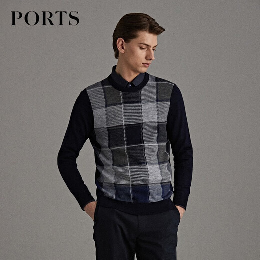 
PORTS men's early autumn shirt pullover knitted sweater plaid sweater men MN9K077JZW006 NAVY COMBO L