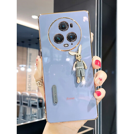 Suwu Honor magic5 mobile phone case women's cute rabbit HONOR magic 5 ultimate version personalized trendy 5pro lens all-inclusive anti-fall silicone soft protective cover Honor magic5 Pro lilac purple cute rhinestone rabbit