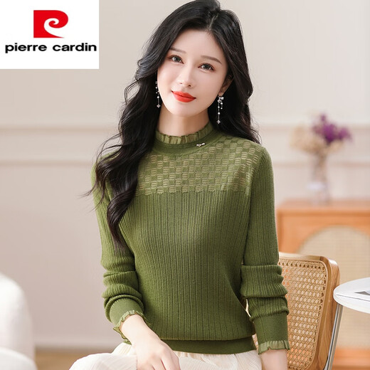 Pierre Cardin lace half turtleneck knitted bottoming sheep | Sweater women's autumn and winter new long-sleeved loose thin knitted sweater Orange S