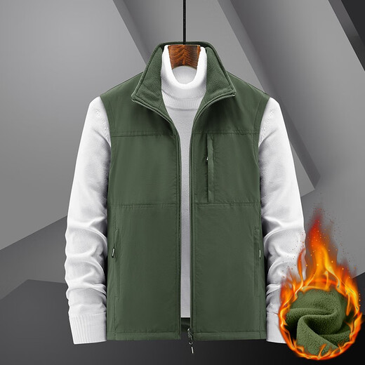 Guqian double-sided vest for men in autumn and winter multi-pocket workwear vest for men outdoor leisure fishing vest top clothes khaki L