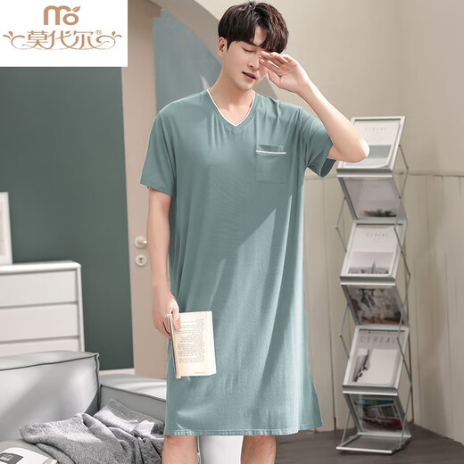 Zhulu summer modal nightgown men's thin style integrated 200 Jin [Jin equals 0.5 kg] can wear men's long style plus fat plus large nightgown men's anus 844 black 3XL suitable for 180-200 Jin [Jin equals 0.5 kg]
