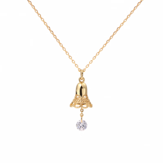 Shengli 18K gold bell tassel necklace for women sterling silver gold-plated lace single diamond clavicle chain jingle temperament gift trend A.H bell necklace