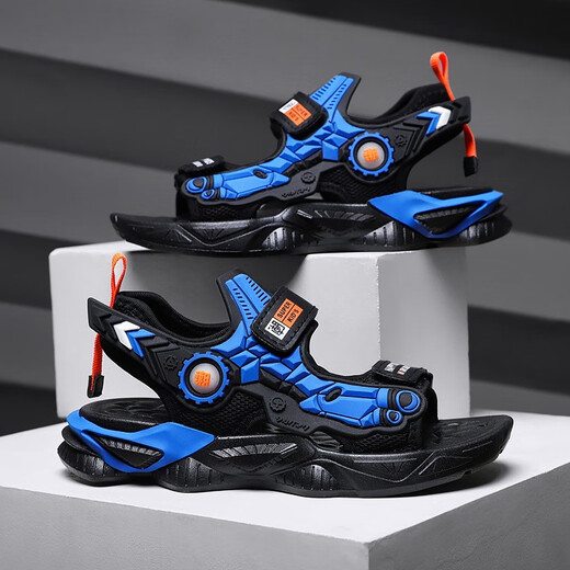 Xuantus children's sandals men's new summer boys' sandals medium and large children's soft sole non-slip children's student sandals black and blue size 33
