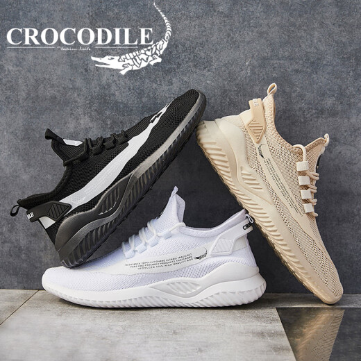 Crocodile shirt CROCODILE casual shoes men's comfortable and breathable flying mesh lightweight white shoes Korean style fashion trend men's shoes EYXONONS 10 beige 41