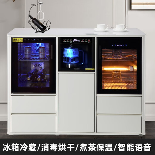 Meilinda household modern light luxury fully automatic intelligent remote control solid wood tea bar machine ice and hot water dispenser living room tea and water integrated cabinet sideboard bottle sterilization cabinet red wine refrigerator refrigeration 712 solid wood piano white (refrigerator freezer + disinfection cabinet) instant refrigeration type ice warm