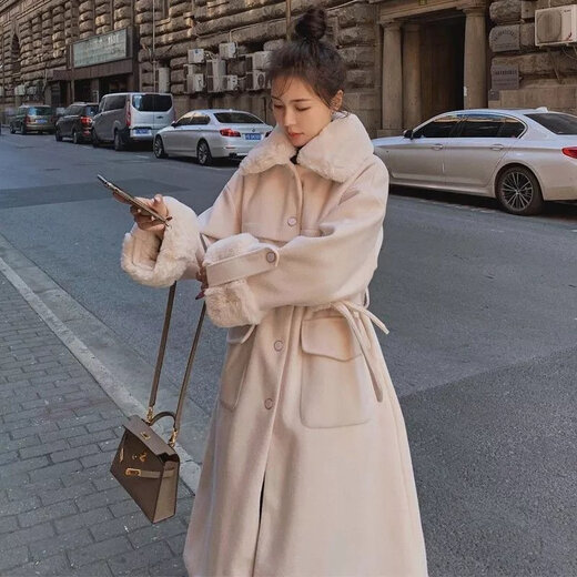 红色毛呢外套女长款2022年新款冬季加绒加厚保暖派克棉服大衣 7895红色 【加绒加厚】 L 建议100-120斤