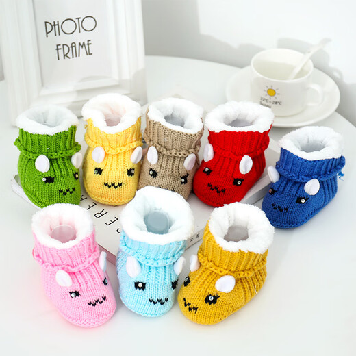 Xin Yueqing 0-6 months old hand-woven baby wool shoes for 100 days full month baby shoes without losing shoes 3 plus velvet thickened cotton shoes without velvet ears rabbit wool shoes orange color average size (inner length 11cm)
