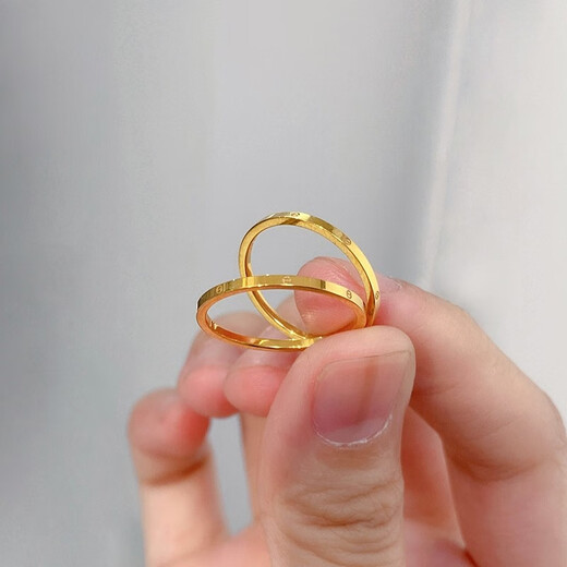 Gu Hao Pure Gold 999 Xiaoxin New Ring Gold Solid Ring Women's Ring Strip Ring Couple Ring Ring No. 10 2.2-2.3g Thin Card Solid Narrow Face