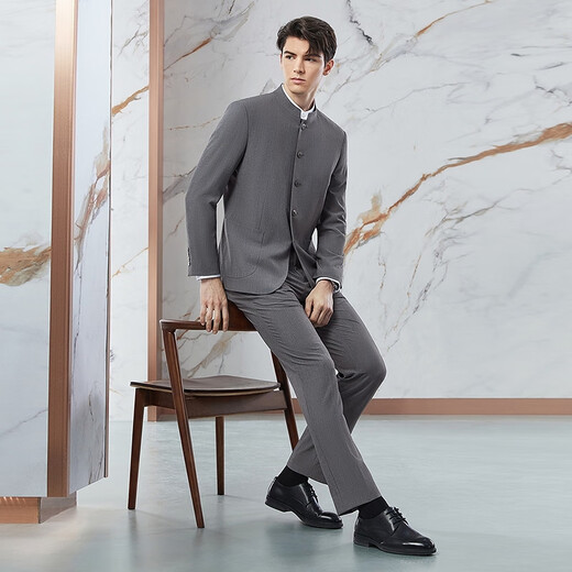 Qipai men's suit new style business casual simple stand collar young and middle-aged suit tunic 126JC70740 medium gray 46 B170/92B
