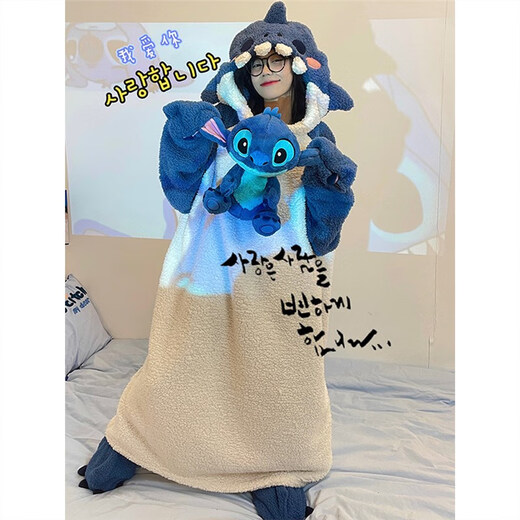 梦动鲨鱼连体睡衣女冬款珊瑚绒加绒加厚动物搞怪可爱宿舍长款毛绒睡裙 JS绒4837恐龙-单裙 M（身高152-160）