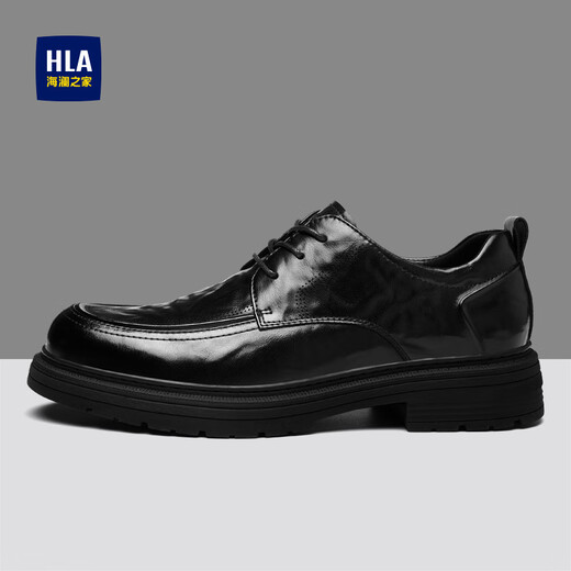 Heilan House Men's Shoes Autumn New Business Casual Leather Shoes Men's Hand Scratched Pattern Soft Surface Soft Wear-Resistant Formal Derby Shoes Men's Fashion Black Four Seasons Ready Stock 40