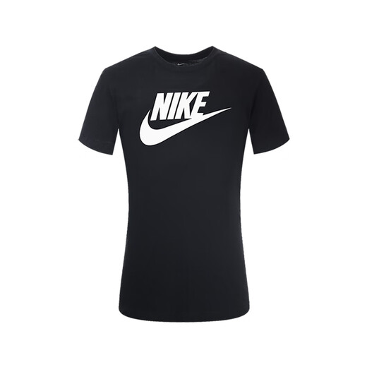 NIKE 耐克女子大钩子LOGO透气圆领T恤 短袖运动上衣BV6169 黑色010 L