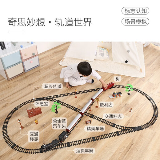 仿真高铁停车场儿童电动小火车套装轨道汽车蒸汽火车模型玩具男孩 合金豪华款-充电款