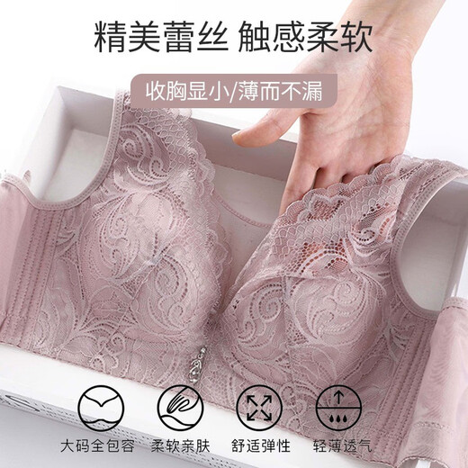 浪莎内衣女无钢圈聚拢大胸显小文胸聚拢收副乳防下垂送老婆蕾丝胸罩 豆沙紫 90C 【CD通杯】