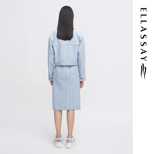 ELLASSAY歌力思早春新款纯棉经典老花牛仔外套女EWW341N00300 蓝色织提花绣花 XS
