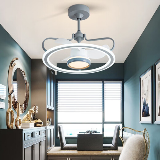 Benlanu Fan Lights Ceiling Fan Lights Living Room Household Simple Modern Fan Lights Restaurant Ceiling Integrated Pendant with Electric Fan 1283A White Ceiling Model + Change Light