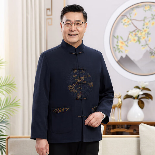 新年新款唐装男老年爷爷奶奶春秋夹克外套中国风本命年高品质套装 灰色 9230【套装】 M /170【推荐90-115斤】