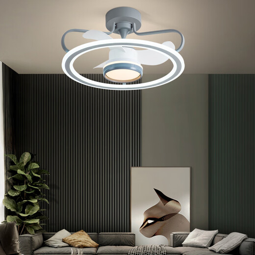 Benlanu Fan Lights Ceiling Fan Lights Living Room Household Simple Modern Fan Lights Restaurant Ceiling Integrated Pendant with Electric Fan 1283A White Ceiling Model + Change Light