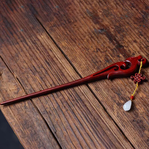 Indonesian red sandalwood phoenix pattern hairpin, ancient style Hanfu tassel hairpin, high-end daily hairpin, phoenix pattern tassel hairpin