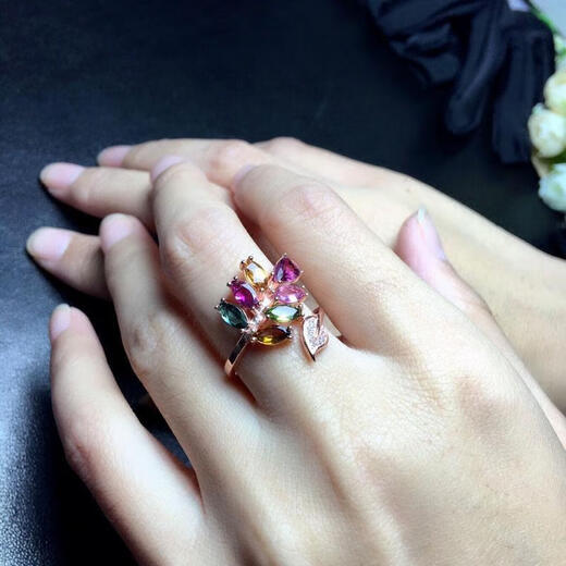Qinhenghui Guaranteed Official Quality Tourmaline Ring 925 Silver Gold Plated Candy Color Gemstone Open Ring for Women Tourmaline Ring Rose Gold
