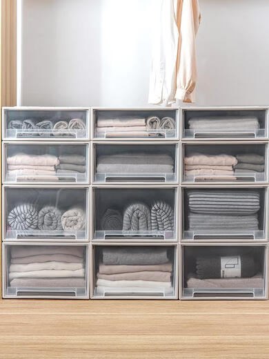 Drawer-type plastic household finishing box storage box wardrobe E3523 thickened lock depth 47 width 35 height 23 single meter white